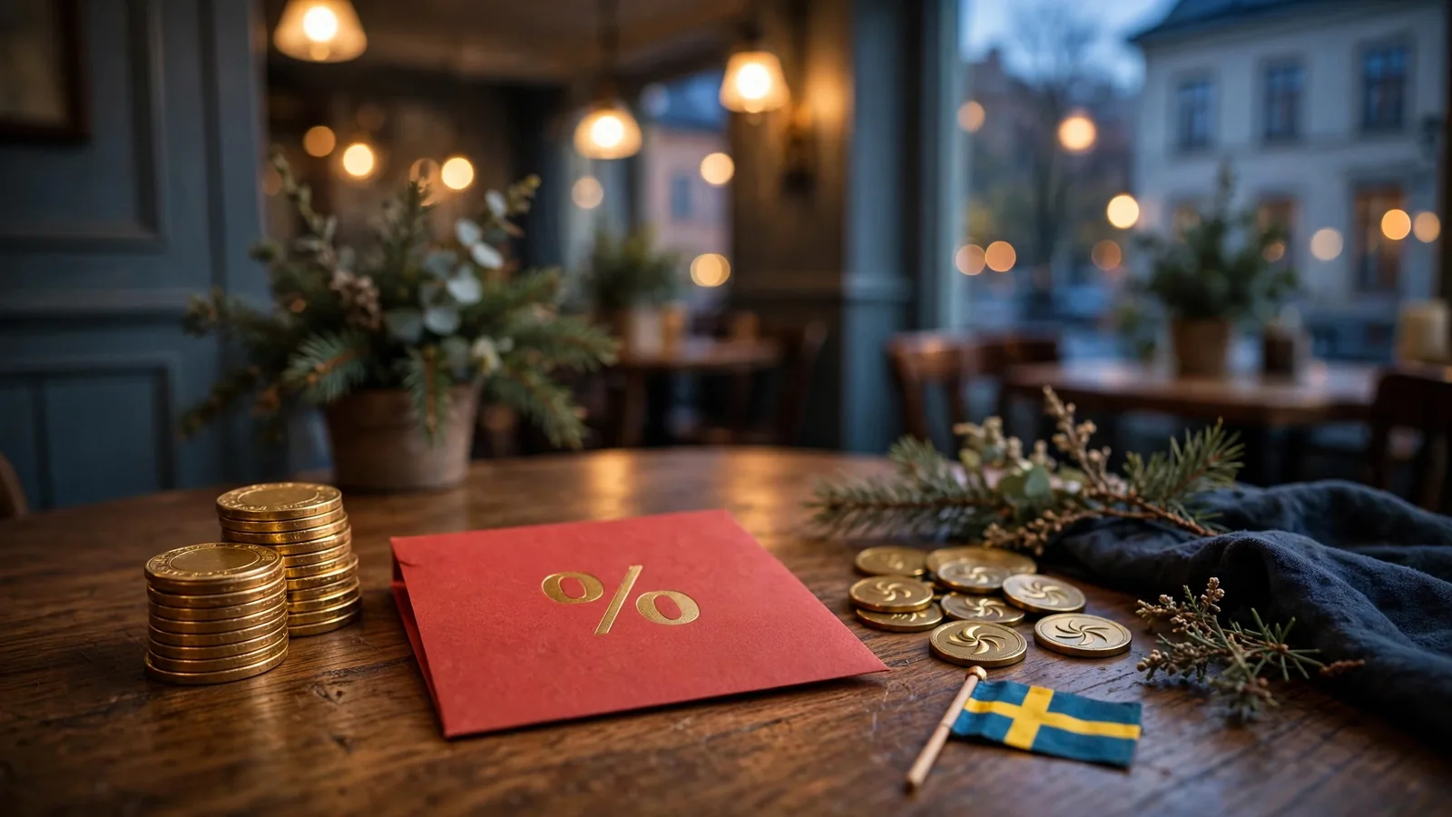Casino bonus-scen med marker, bonuskuvert och fria snurr i svensk stil