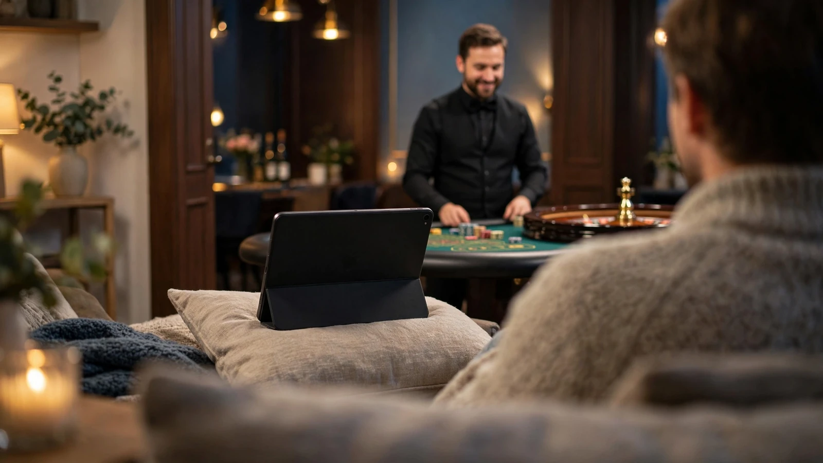 Live dealer vid roulettebord streamad till hemmet