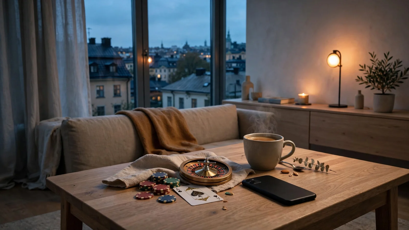Casino-kafé med svensk inredning och mjukt sken
