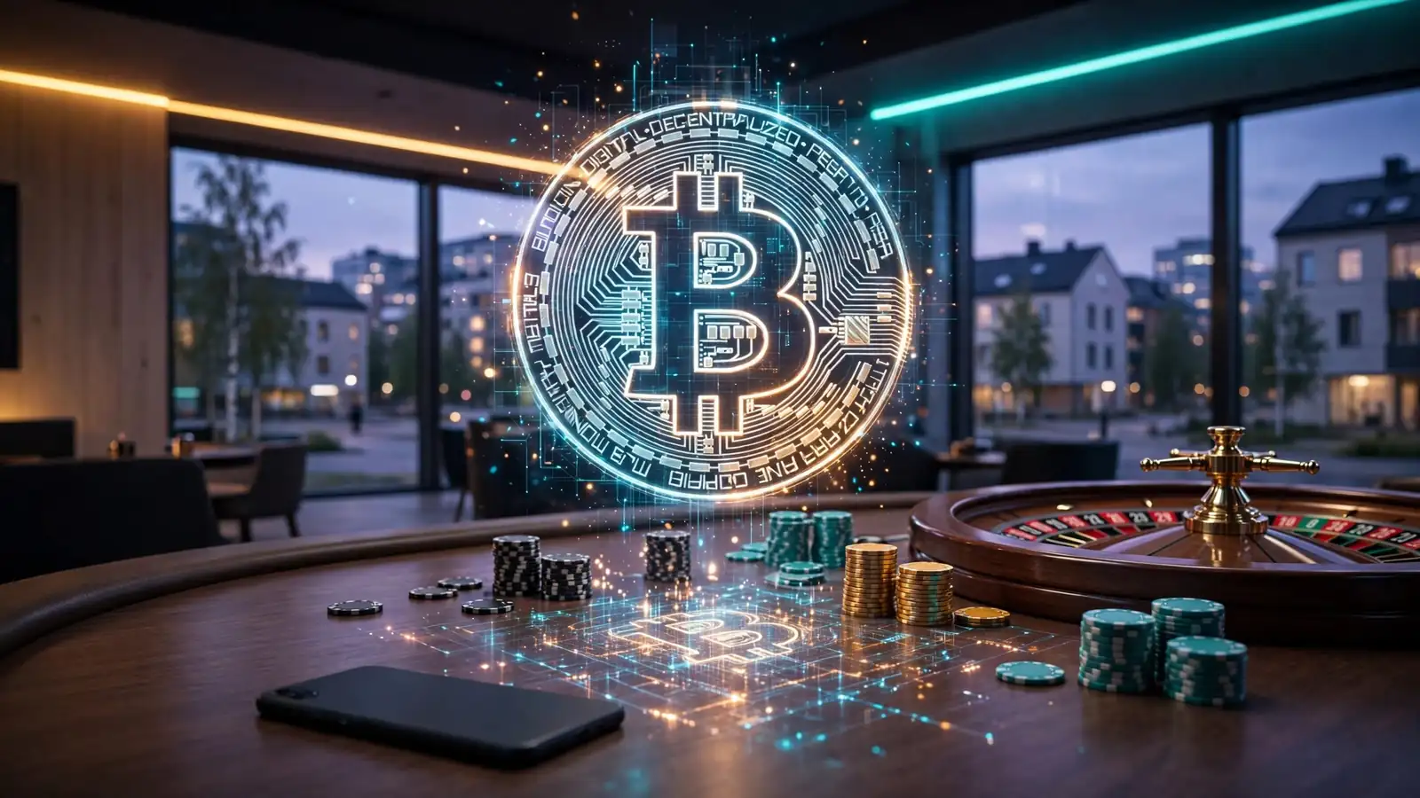 Kryptovaluta och casinospel i modern svensk stadsskymning