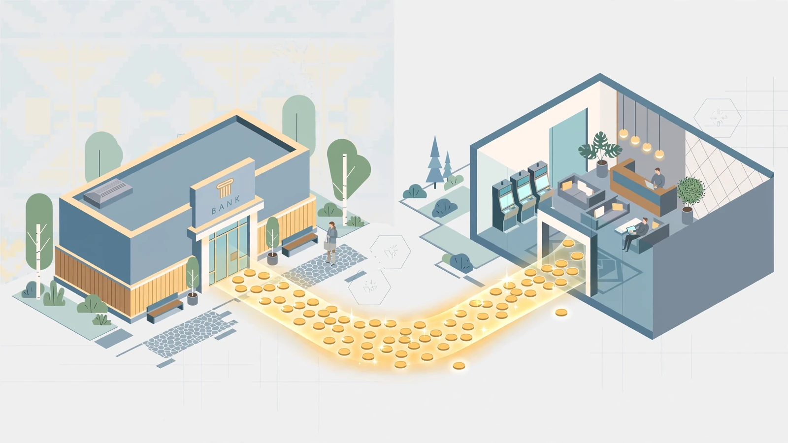 Illustration av banköverföring mellan bank och casinokonto