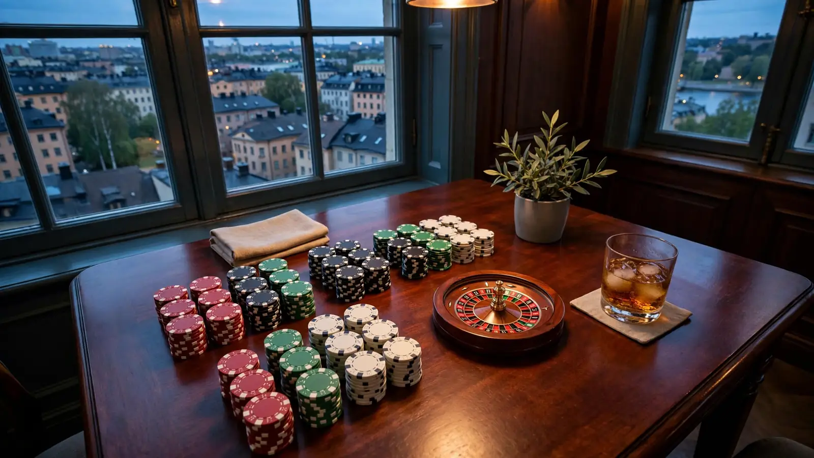Casinobord med marker och roulette i Stockholm