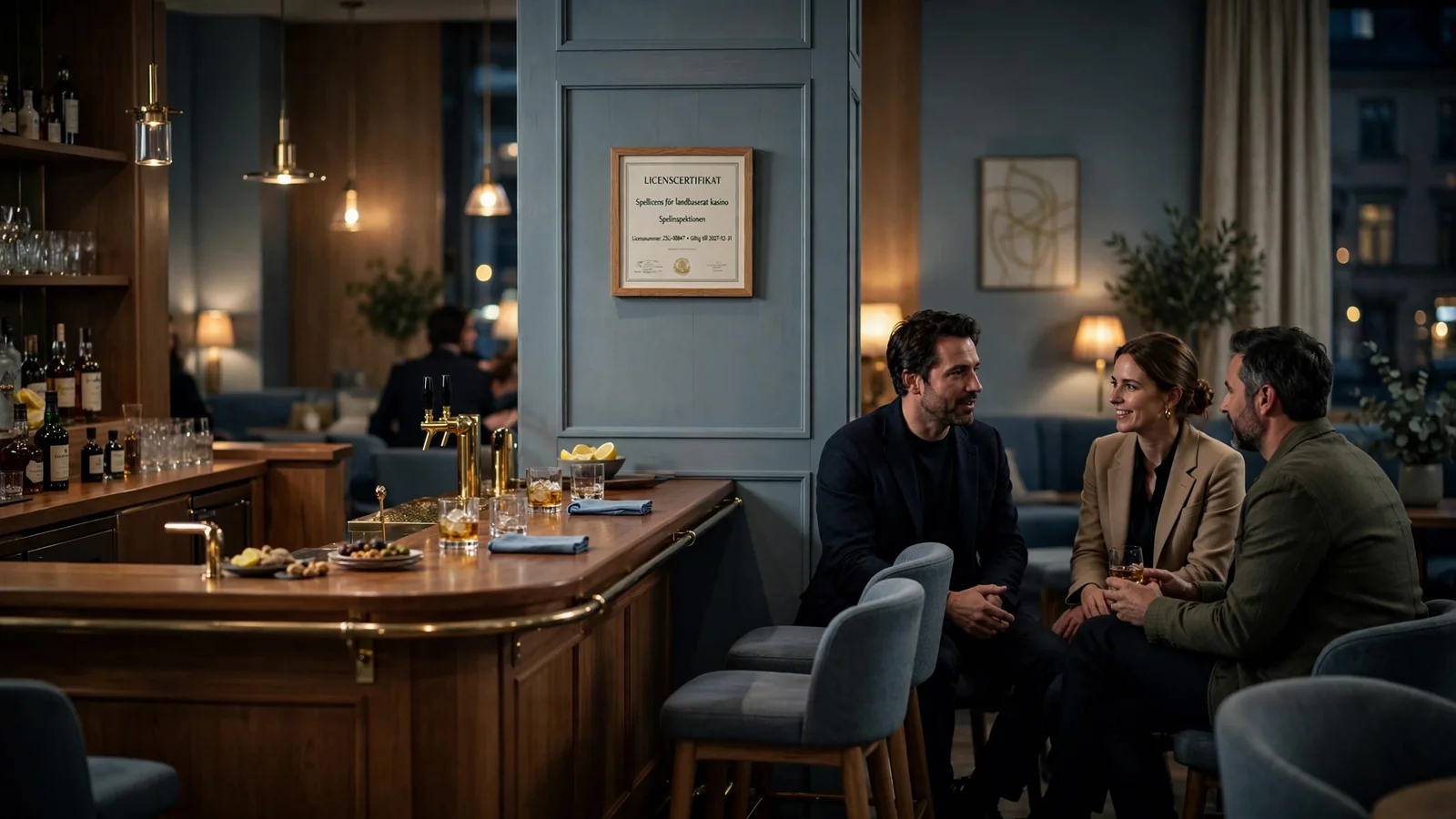 Elegant casinolounge i Stockholm med svensk spellicens och diskret inramning